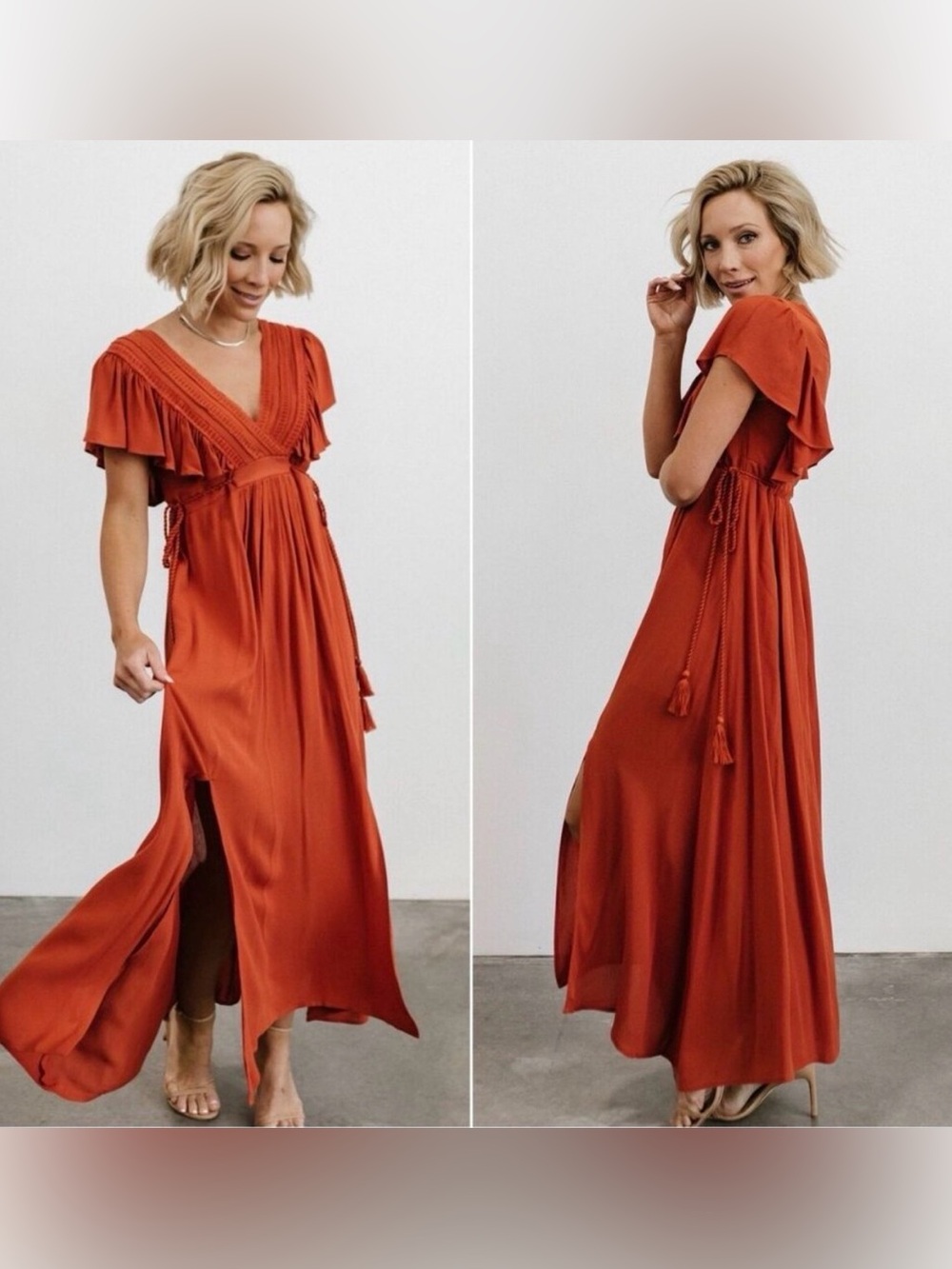 Baltic Born Jennifer rust Maxi Dress with Flutter Sleeves